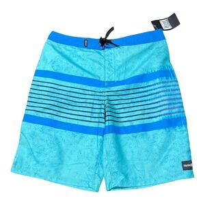 Hurley‎ Board Shorts Mens 16/28 Blue Striped Swim Trunks Youth Above Knee New